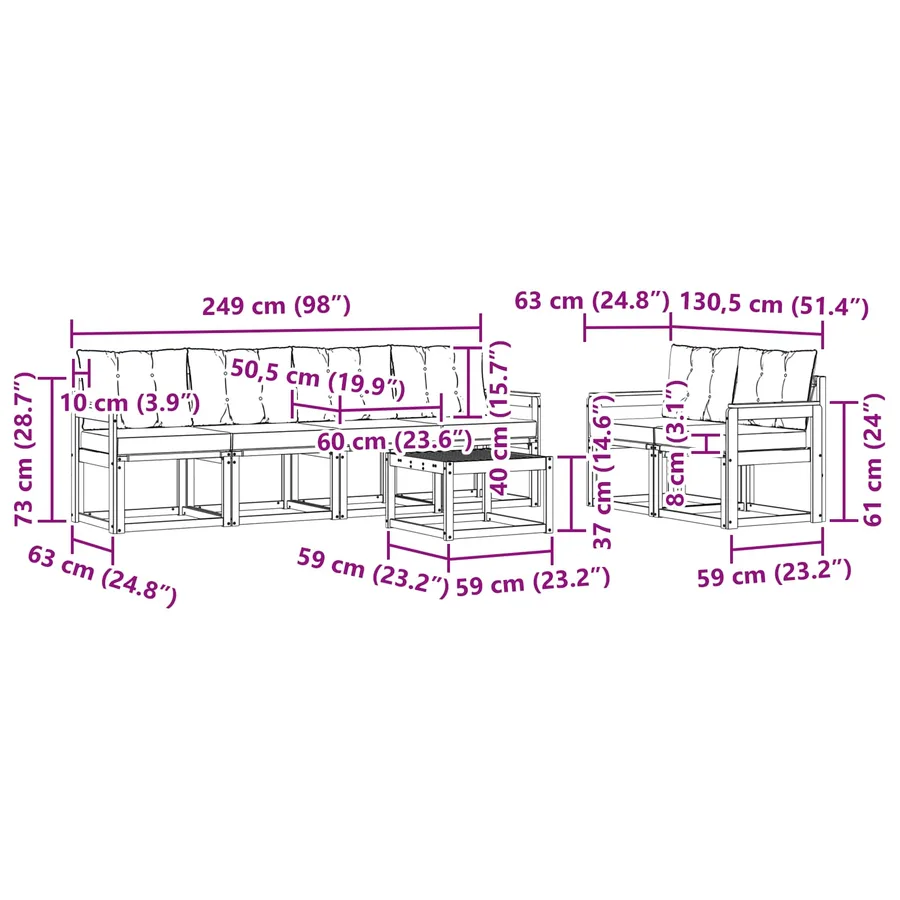 Ensemble de canapés d'extérieur 7 pcs Blanc et gris clair - 8