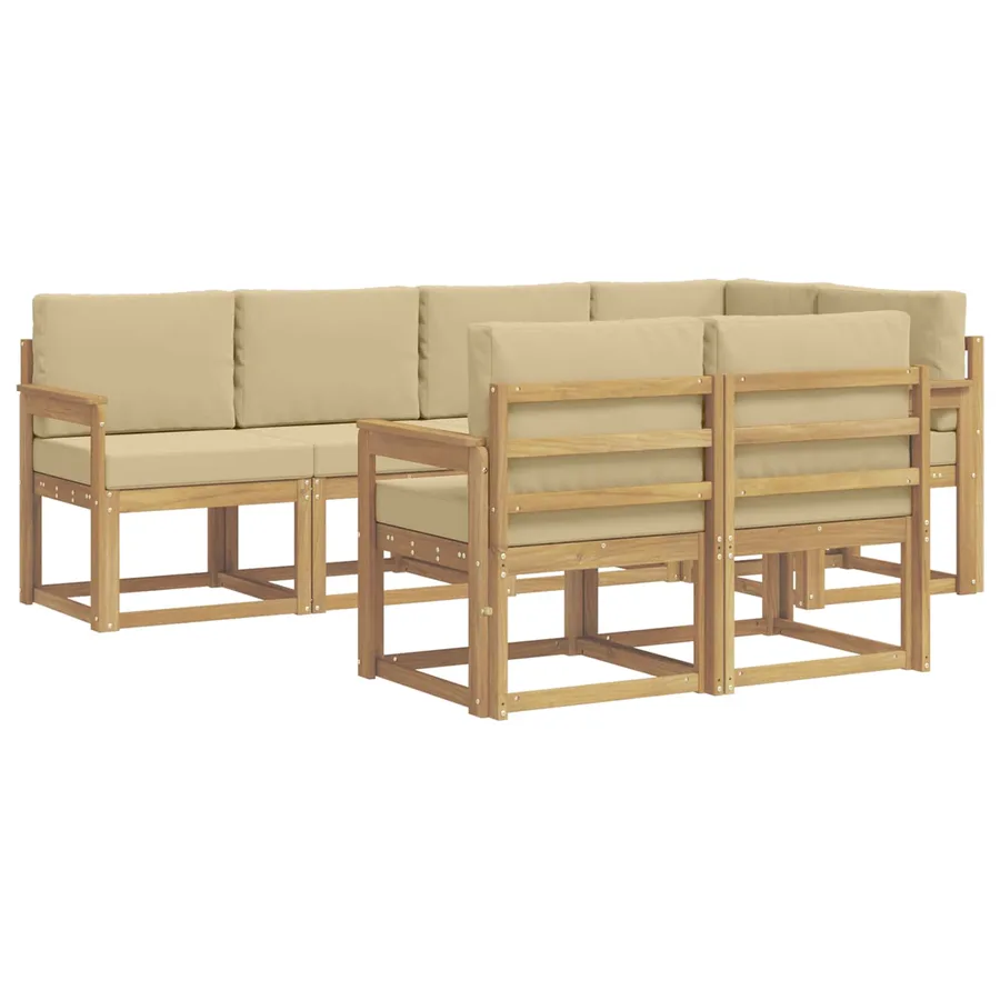 Ensemble de canapés d'extérieur 7 pcs Blanc et Beige Polyester - 2