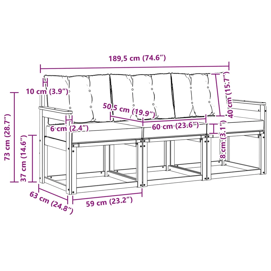 Ensemble de canapés d'extérieur 3 pcs Blanc et noir - 6