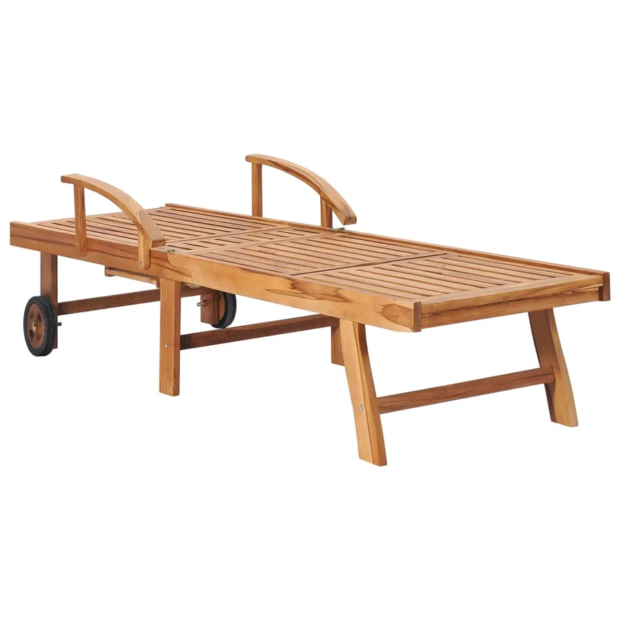 Chaise longue avec coussin noir Bois de teck solide - 4