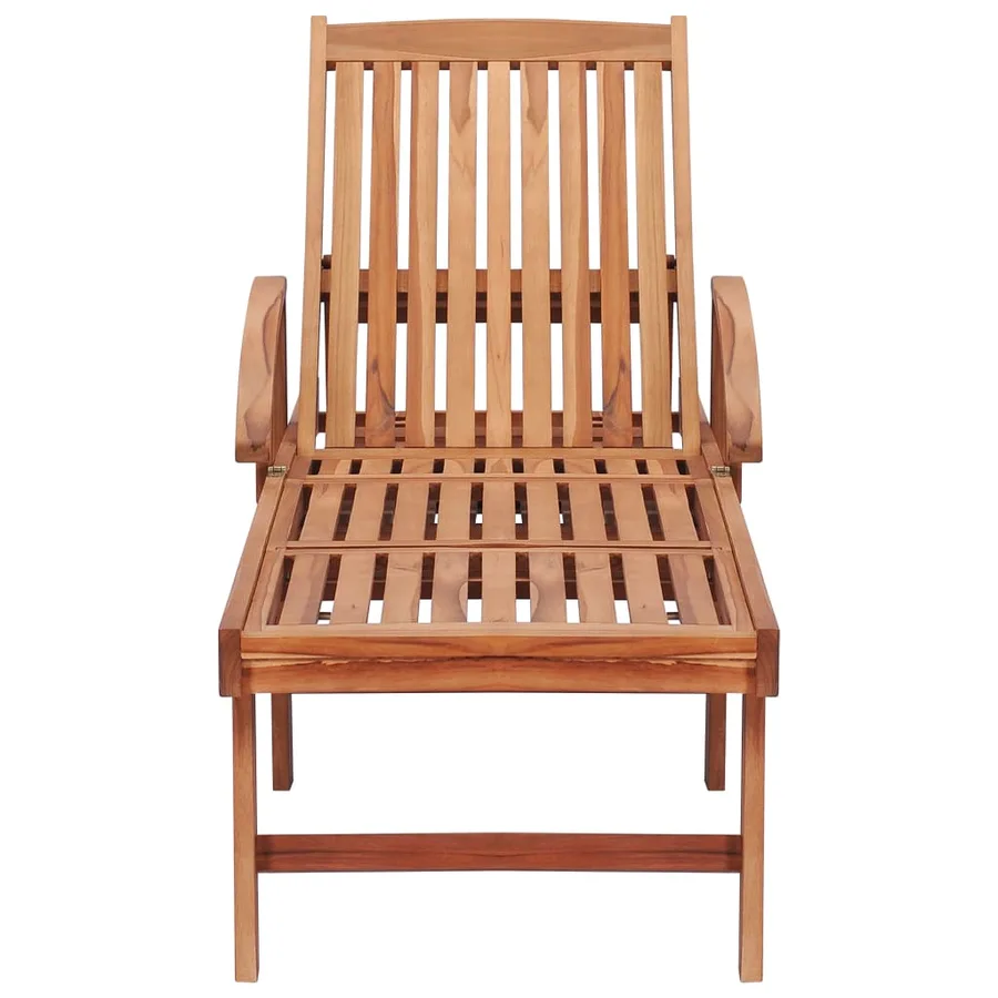 Chaise longue avec coussin noir Bois de teck solide - 5
