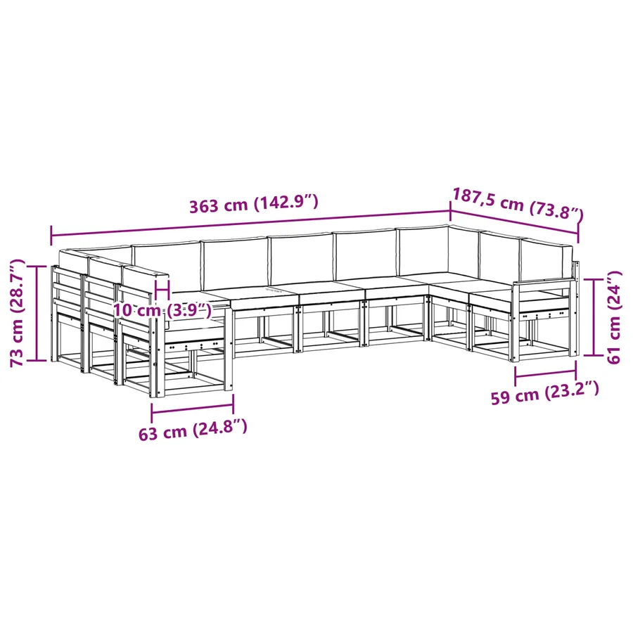 Ensemble de canapés d'extérieur 10 pcs Blanc et crème - 8
