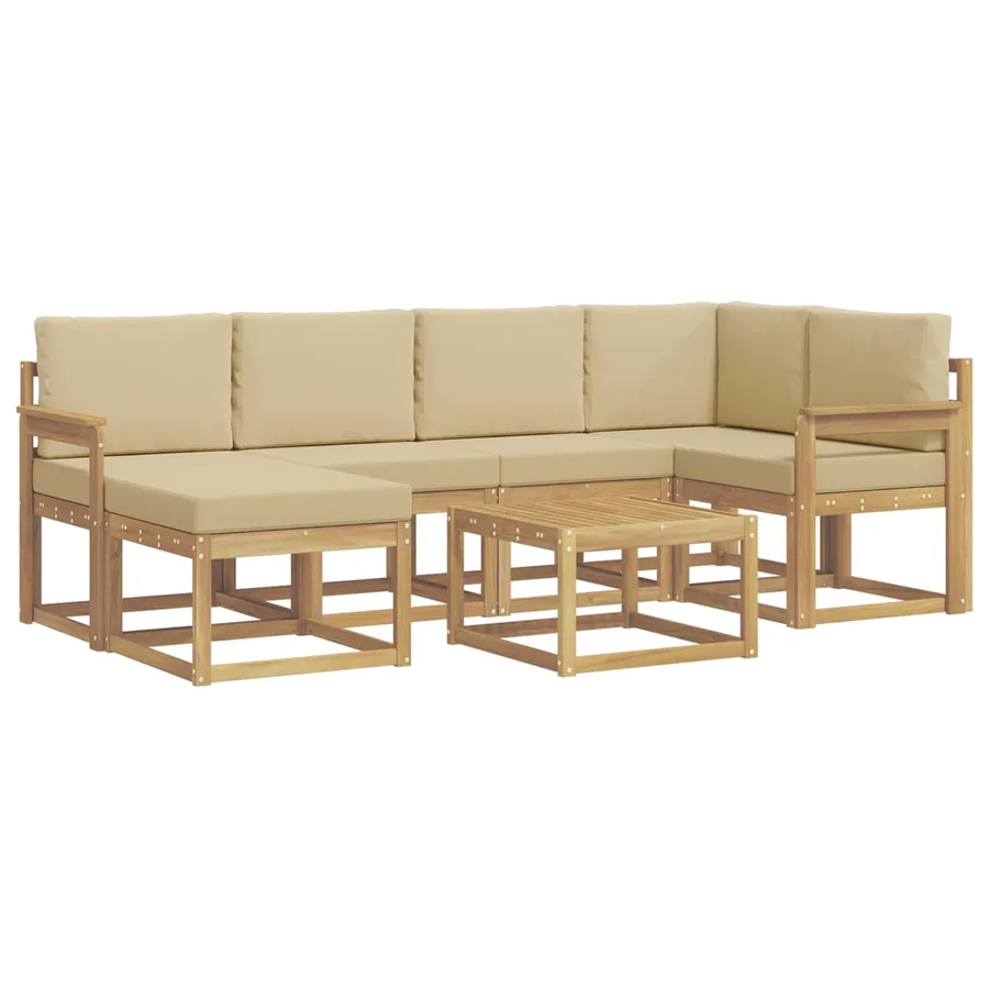 Ensemble de canapés d'extérieur 7 pcs Blanc et Beige - 2