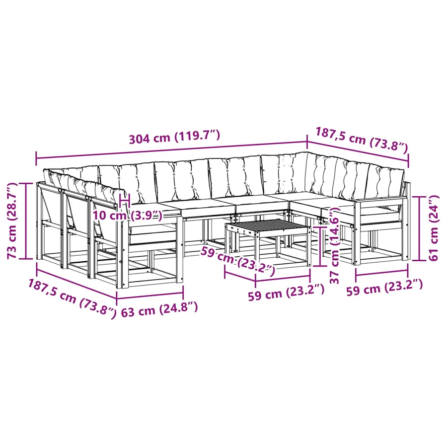 Ensemble de canapés d'extérieur 10 pcs Blanc et gris clair - 8