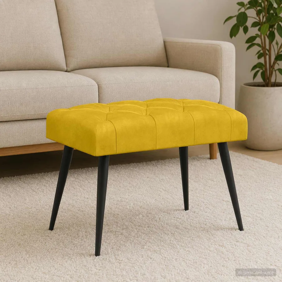 Banc avec capitonnage bouton Jaune 60 x 40 x 45 cm Velours - 4