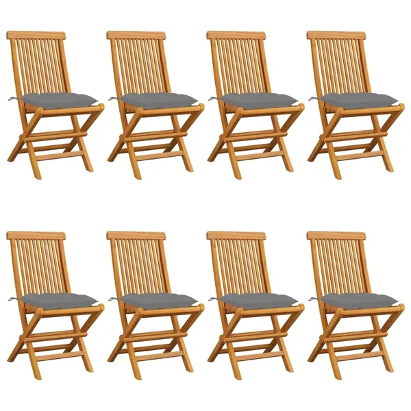 Chaises de jardin et coussins gris lot de 8 Bois de teck massif