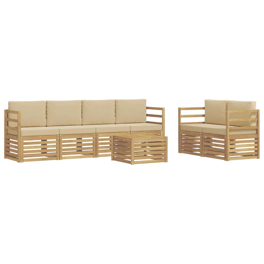 Ensemble de canapés d'extérieur 7 pcs Blanc et Beige Polyester - 2
