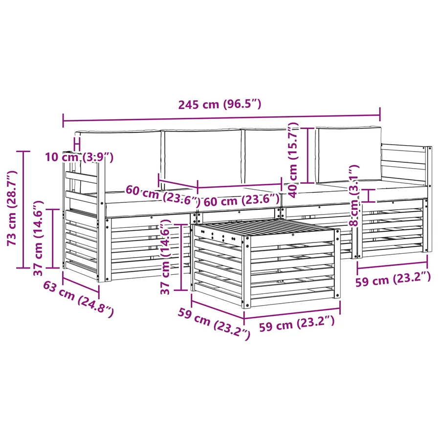 Ensemble de canapés d'extérieur 5 pcs Blanc et gris clair - 6