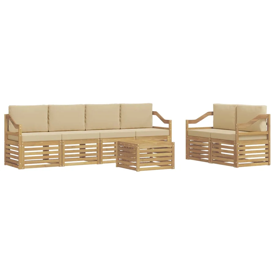 Ensemble de canapés d'extérieur 7 pcs Blanc et Beige Polyester - 2