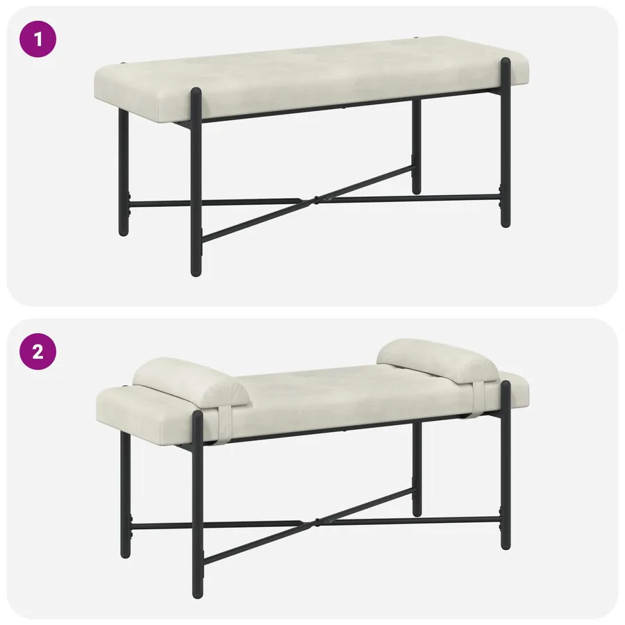 Banc capitonné à boutons avec coussins Crème 110 x 40 x 46 cm - 10