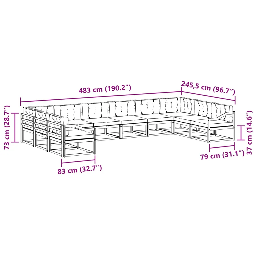 Ensemble de canapés d'extérieur 10 pcs Blanc et anthracite - 8