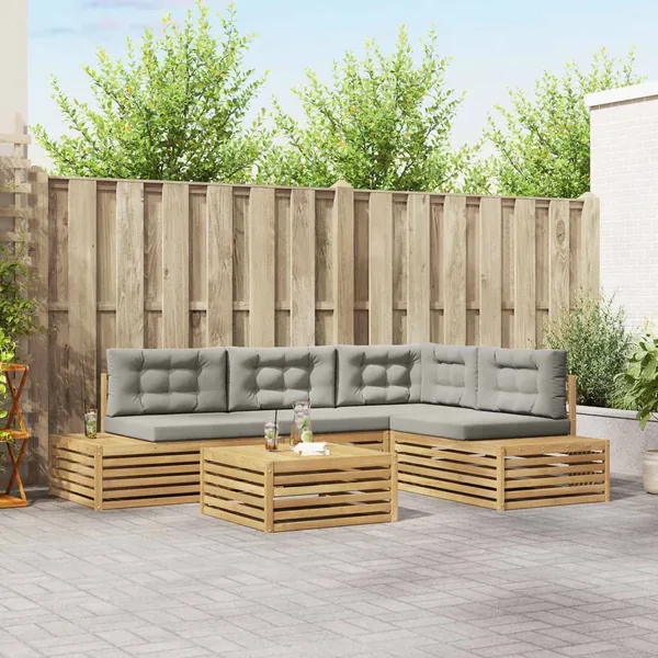 6 pcs Ensemble de canapés d'extérieur Polyester Blanc