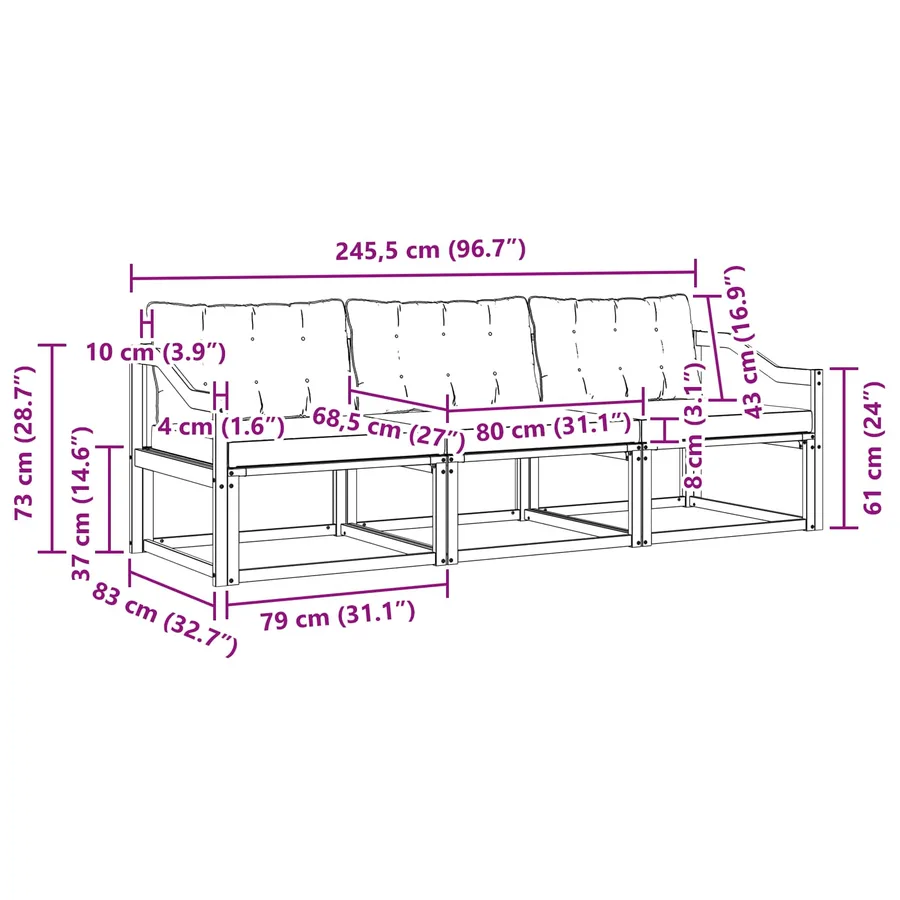 Ensemble de canapés d'extérieur 3 pcs Blanc et noir - 6