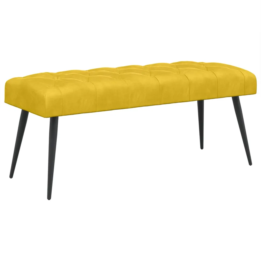 Banc avec capitonnage bouton Jaune 110 x 40 x 46 cm Velours - 2