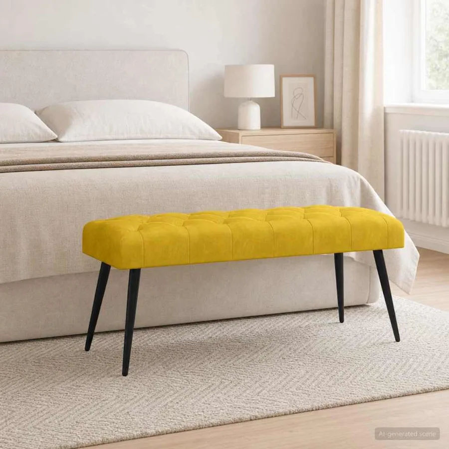 Banc avec capitonnage bouton Jaune 110 x 40 x 46 cm Velours - 3