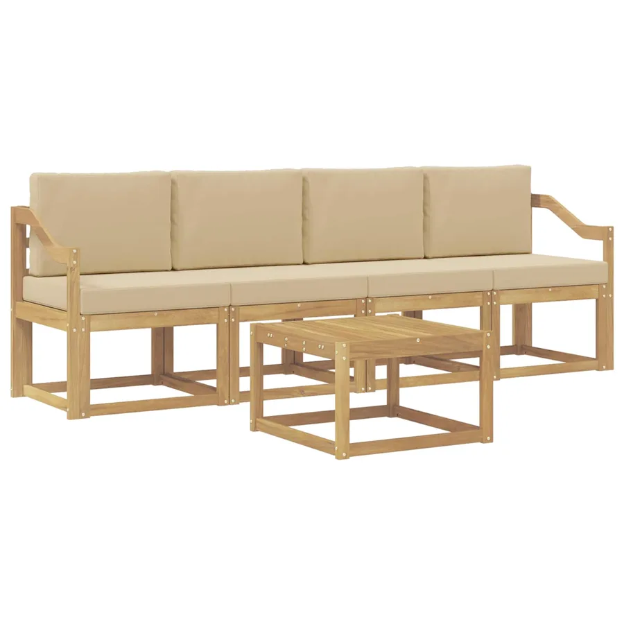 Ensemble de canapés d'extérieur 5 pcs Blanc et Beige - 2