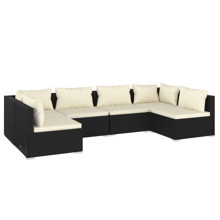 Salon de jardin 6 pcs avec coussins Résine tressée Noir - 2
