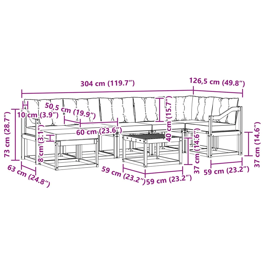 Ensemble de canapés d'extérieur 8 pcs Blanc et Beige - 12