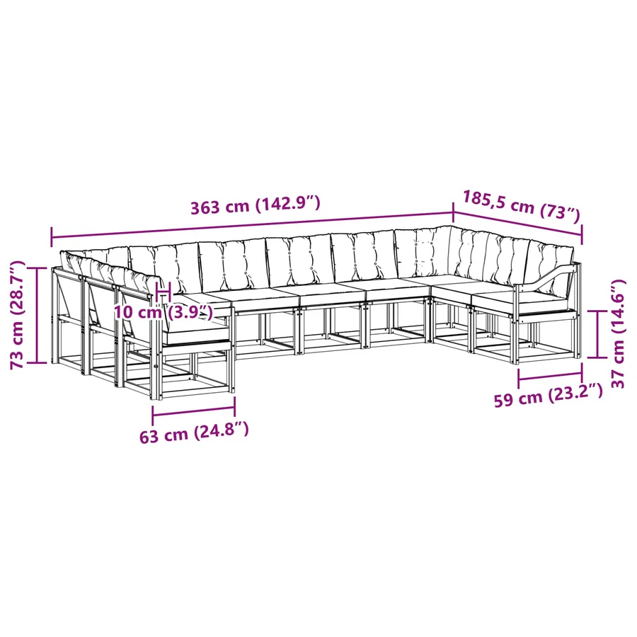 Ensemble de canapés d'extérieur 10 pcs Blanc et noir - 9