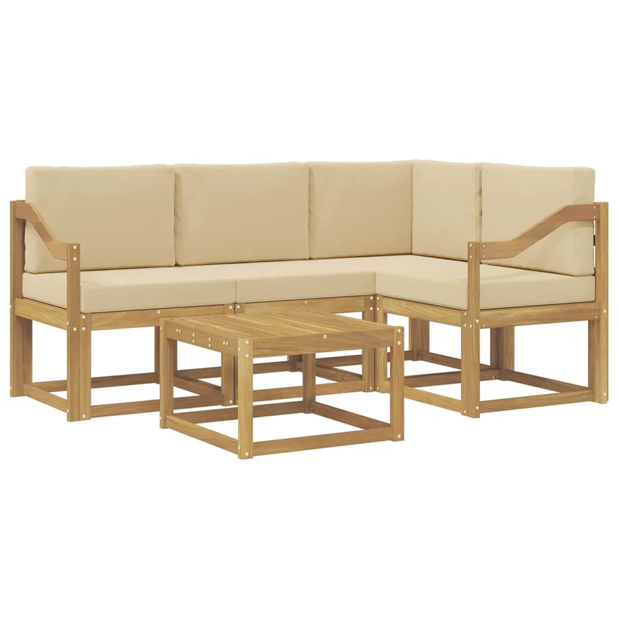 Ensemble de canapés d'extérieur 5 pcs Blanc et Beige - 2