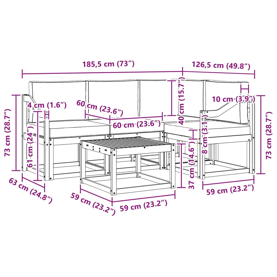 Ensemble de canapés d'extérieur 5 pcs Blanc et Beige - 7