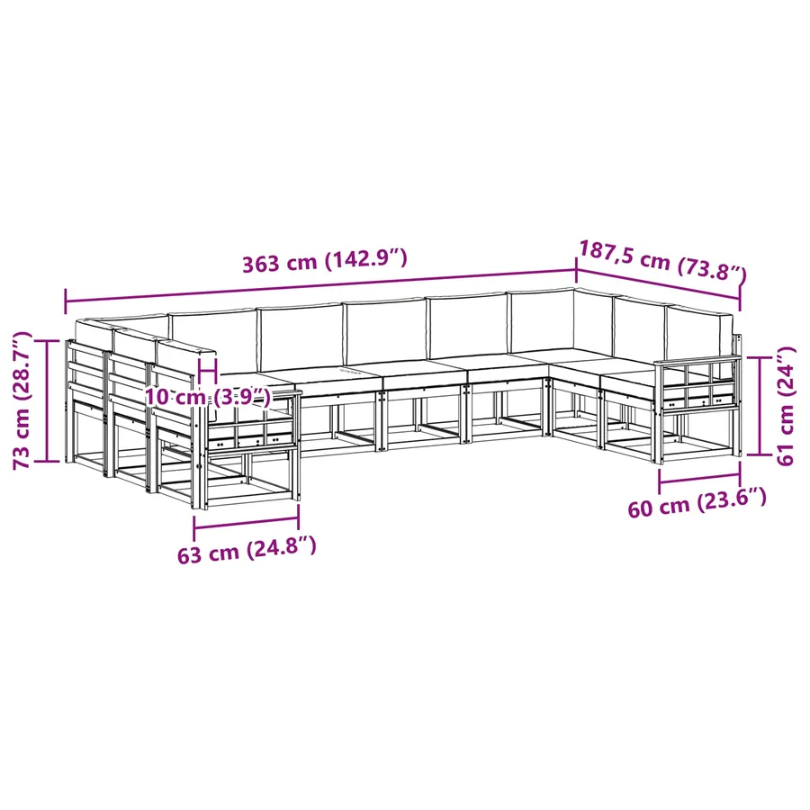 Ensemble de canapés d'extérieur 10 pcs Blanc et Beige - 8