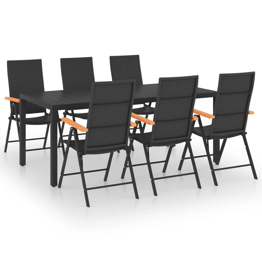 Ensemble à manger de jardin 7 pcs noir et marron - 2
