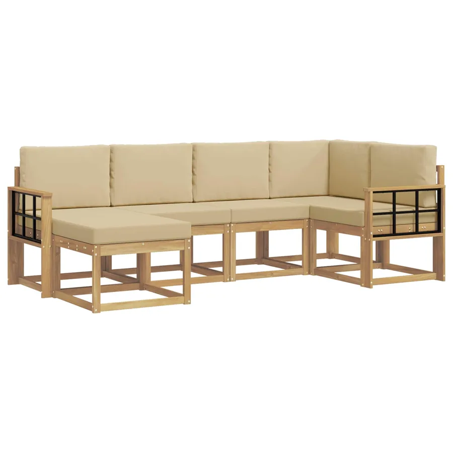 Ensemble de canapés d'extérieur 6 pcs Blanc et Beige Polyester - 2