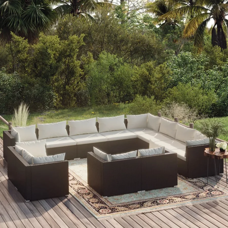 Salon de jardin 12 pcs avec coussins Noir Résine tressée