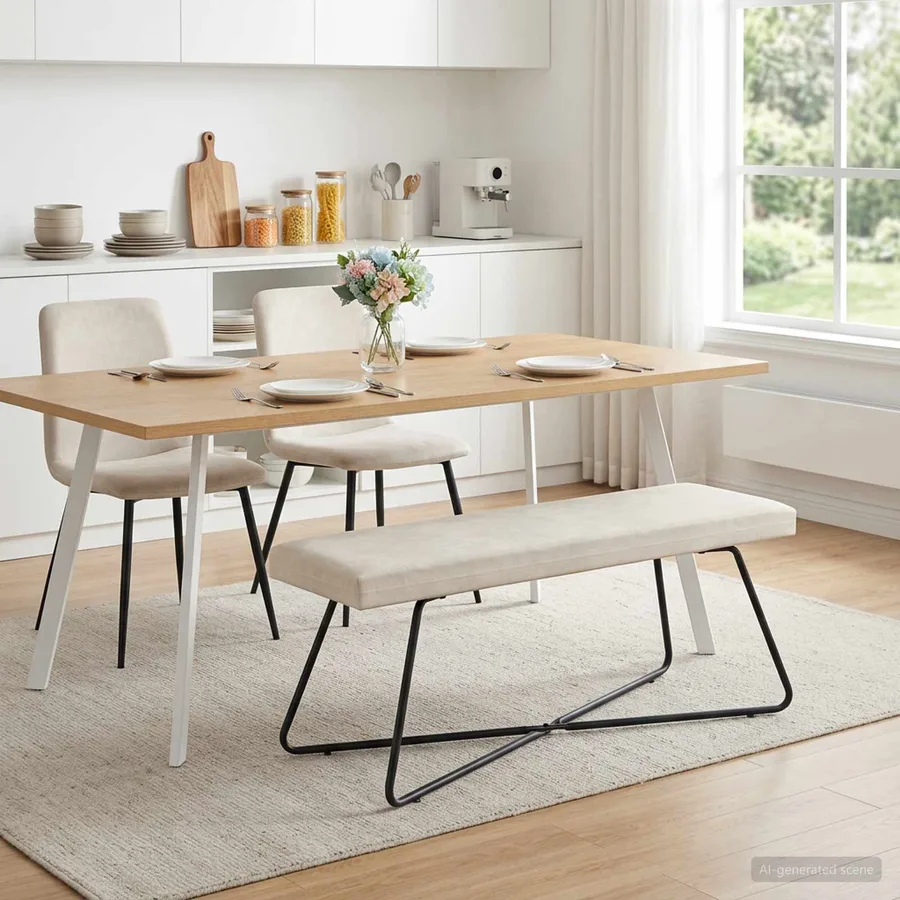 banc Crème 110 x 40 x 45 cm Velours - 3