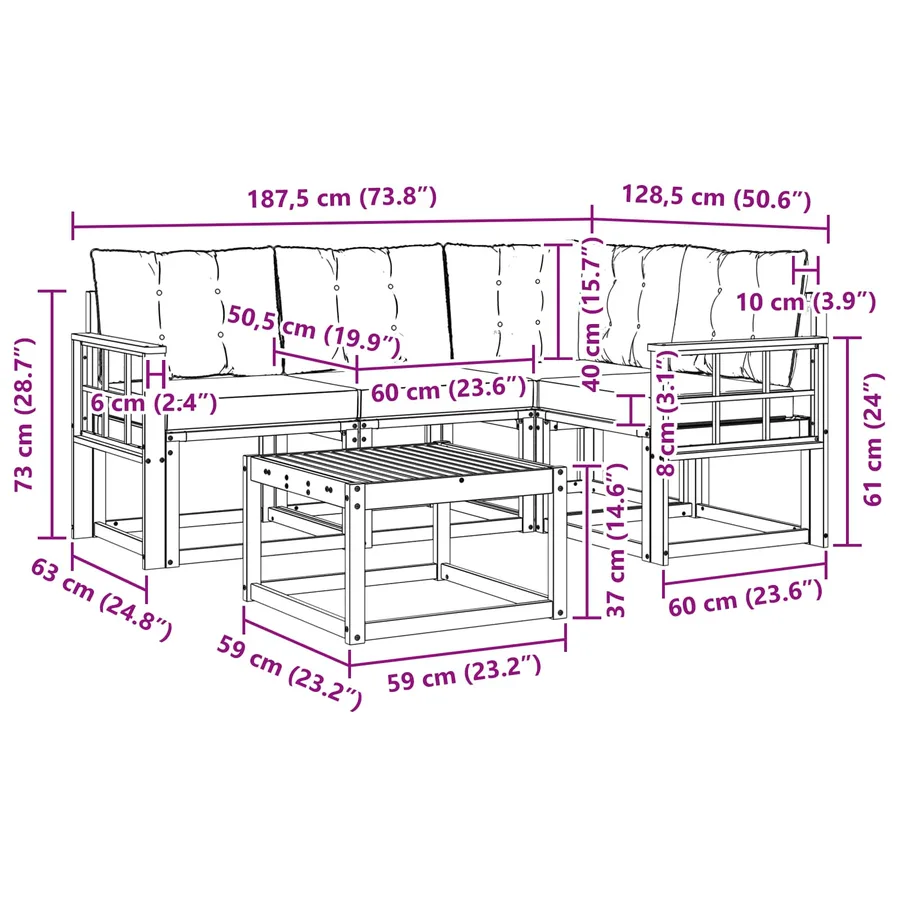 Ensemble de canapés d'extérieur 5 pcs Blanc et crème - 9