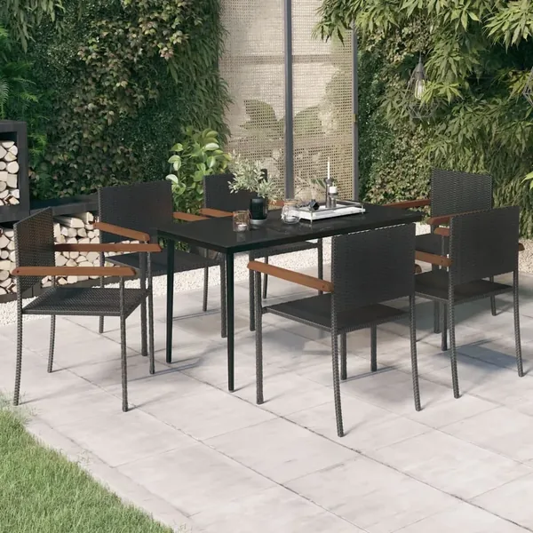 Ensemble à manger de jardin 7 pcs Noir
