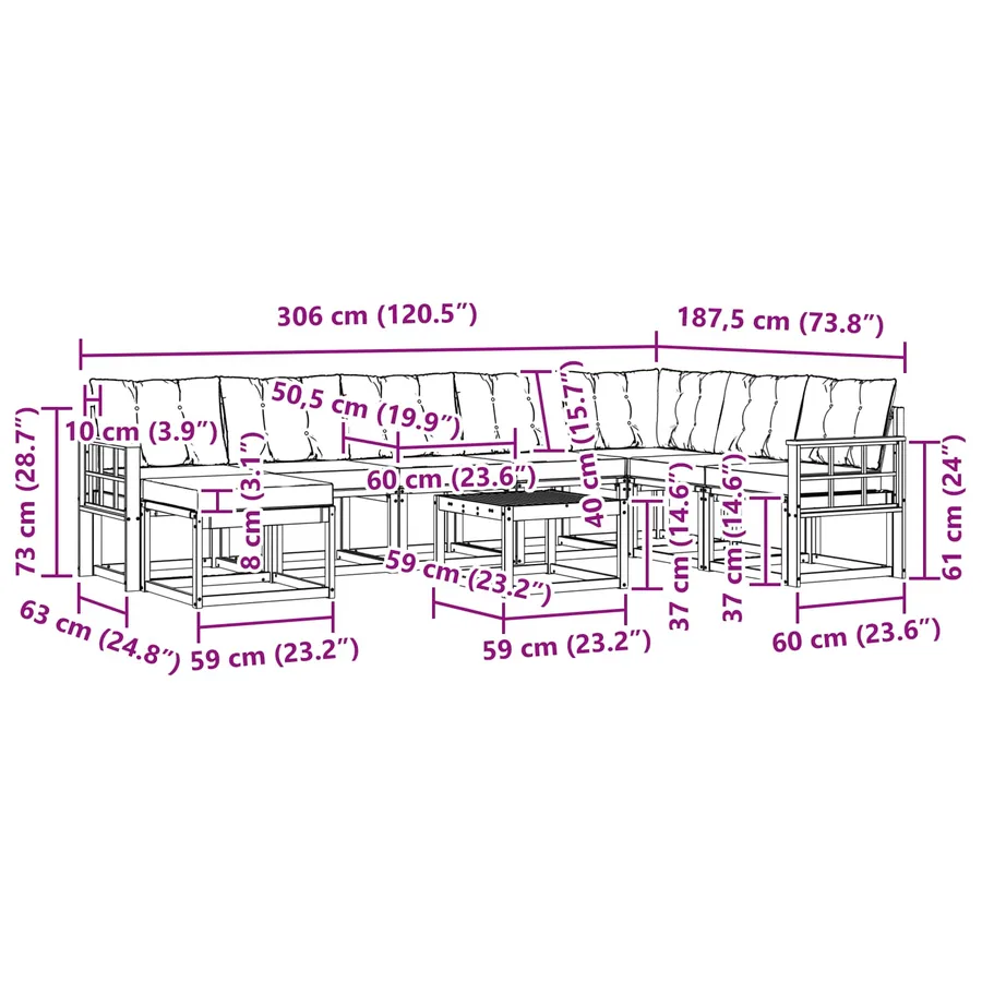 Ensemble de canapés d'extérieur 9 pcs Blanc et crème - 11