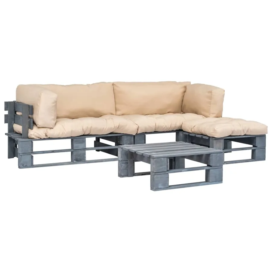 Salon palette de jardin 4 pcs avec coussins sable bois