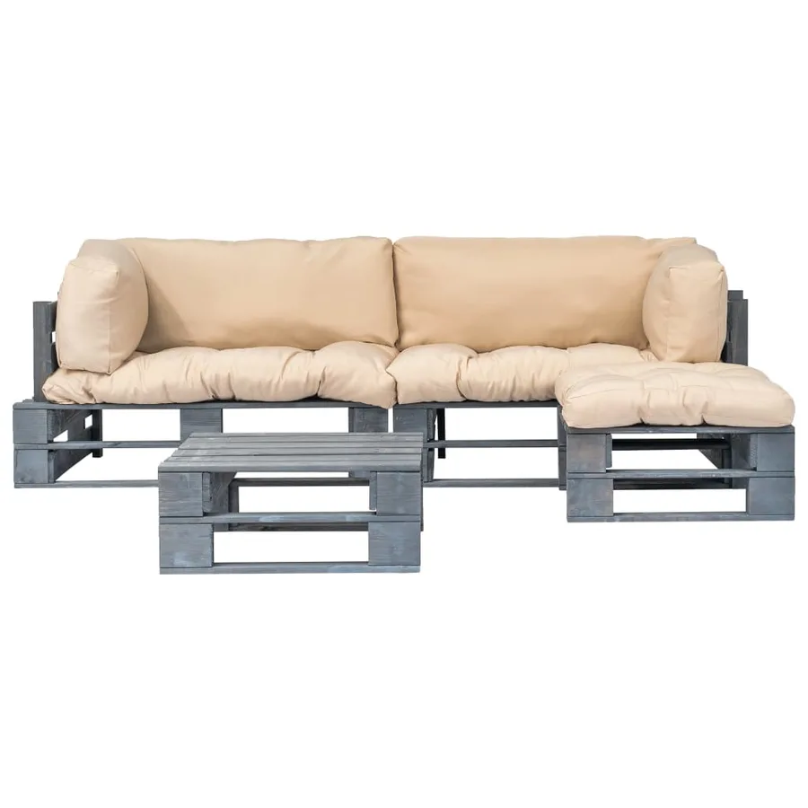 Salon palette de jardin 4 pcs avec coussins sable bois - 2