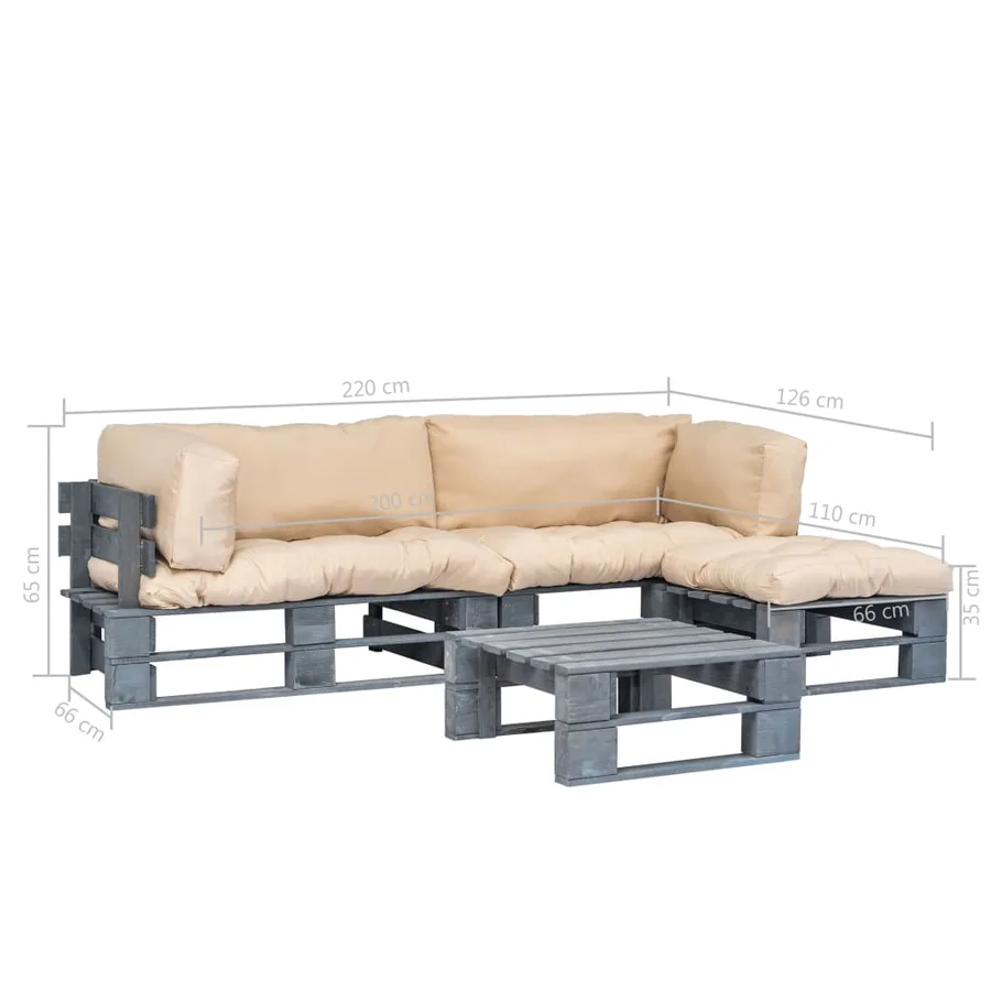 Salon palette de jardin 4 pcs avec coussins sable bois - 5