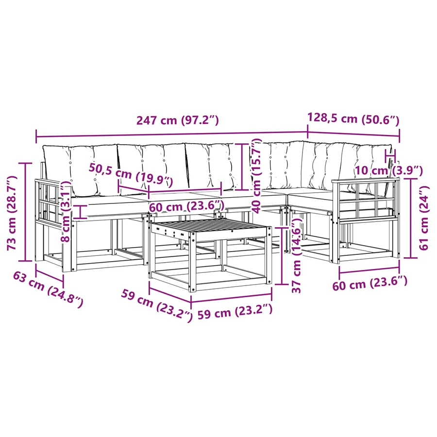 Ensemble de canapés d'extérieur 6 pcs Blanc et Beige - 8