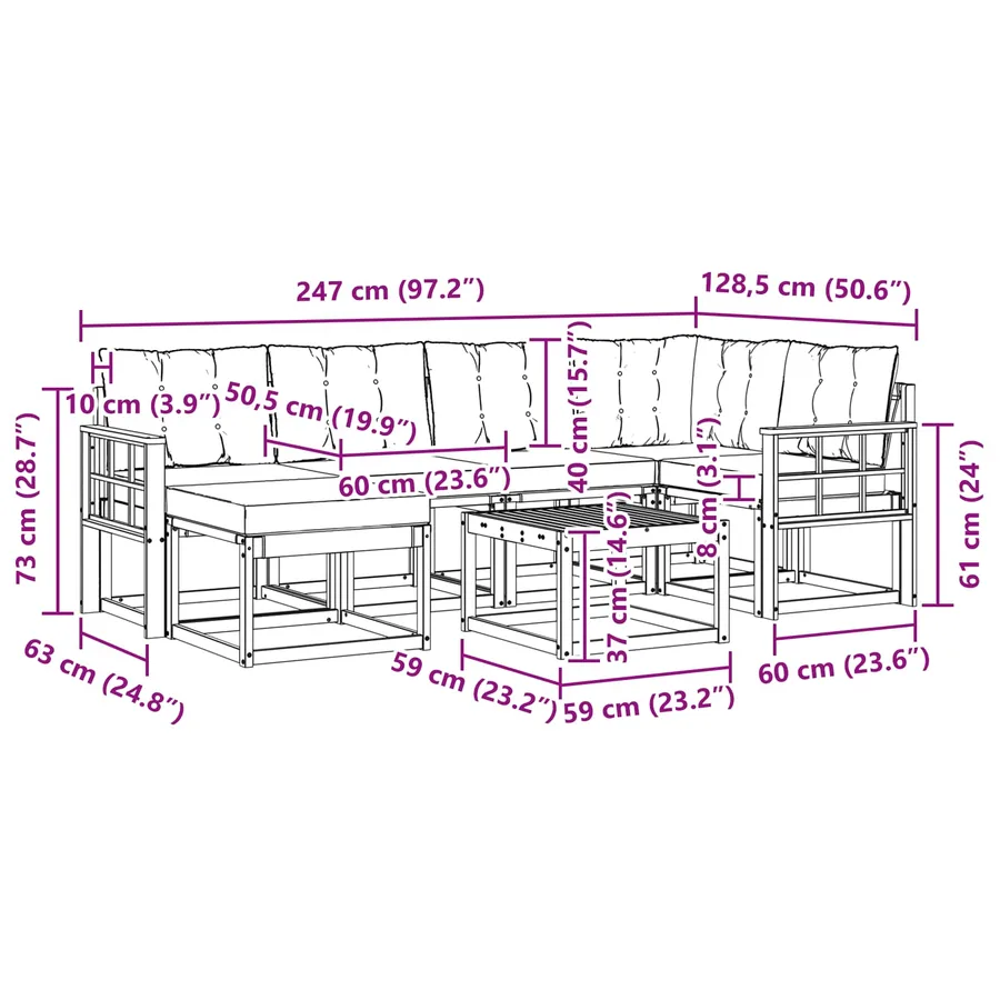 Ensemble de canapés d'extérieur 7 pcs Blanc et noir - 11