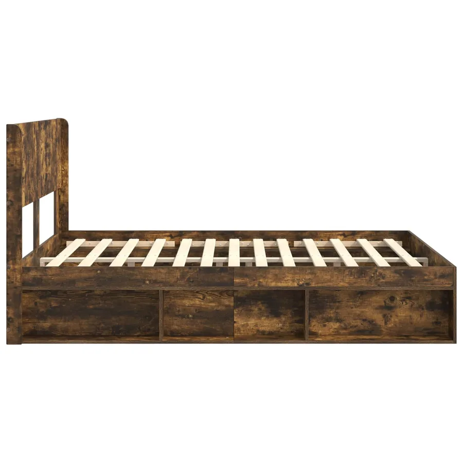 Cadre de lit avec rangement et tête de lit Chêne fumé - 6