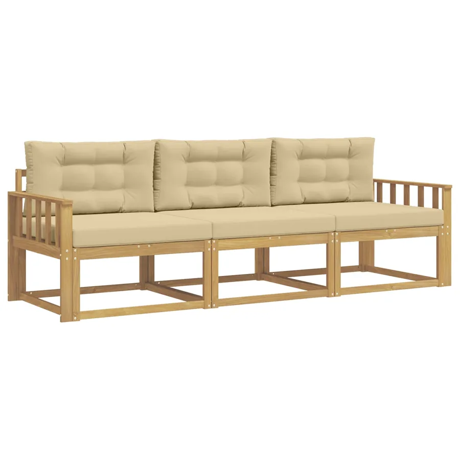 Ensemble de canapés d'extérieur 3 pcs Blanc et Beige Polyester - 2