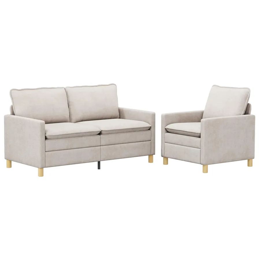 Ensemble de Canapés 2 pcs Crème Polyester - 2