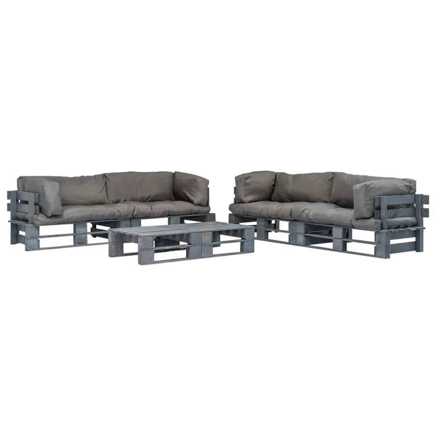 Salon palette de jardin 6 pcs avec coussins gris bois