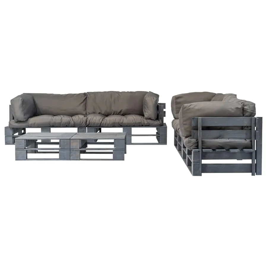 Salon palette de jardin 6 pcs avec coussins gris bois - 2
