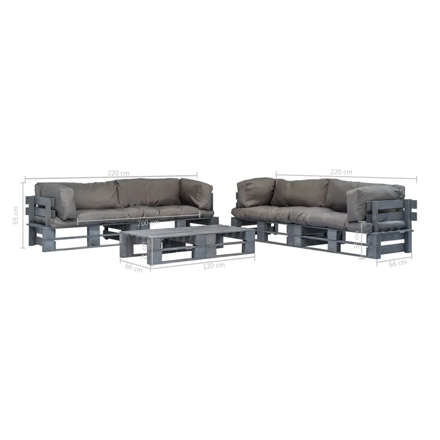 Salon palette de jardin 6 pcs avec coussins gris bois - 5