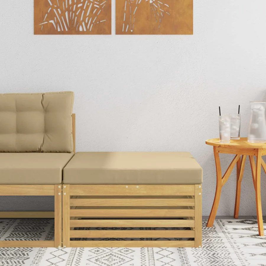 Pouf d'Extérieur Bois d'Acacia Massif Blanc