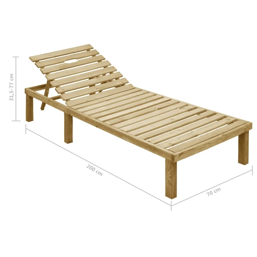 Chaise longue avec coussin vert Bois de pin imprégné - 7