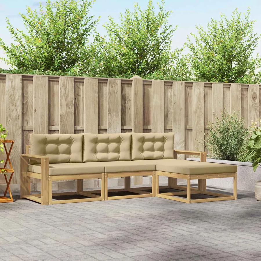 Ensemble de canapés d'extérieur 4 pcs Blanc et Beige Polyester