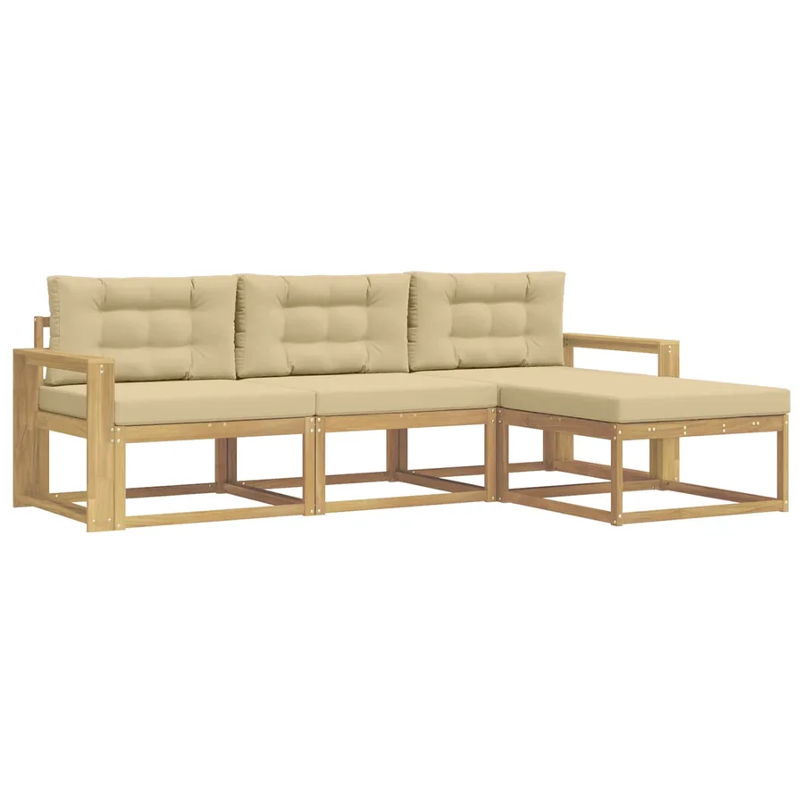 Ensemble de canapés d'extérieur 4 pcs Blanc et Beige Polyester - 2