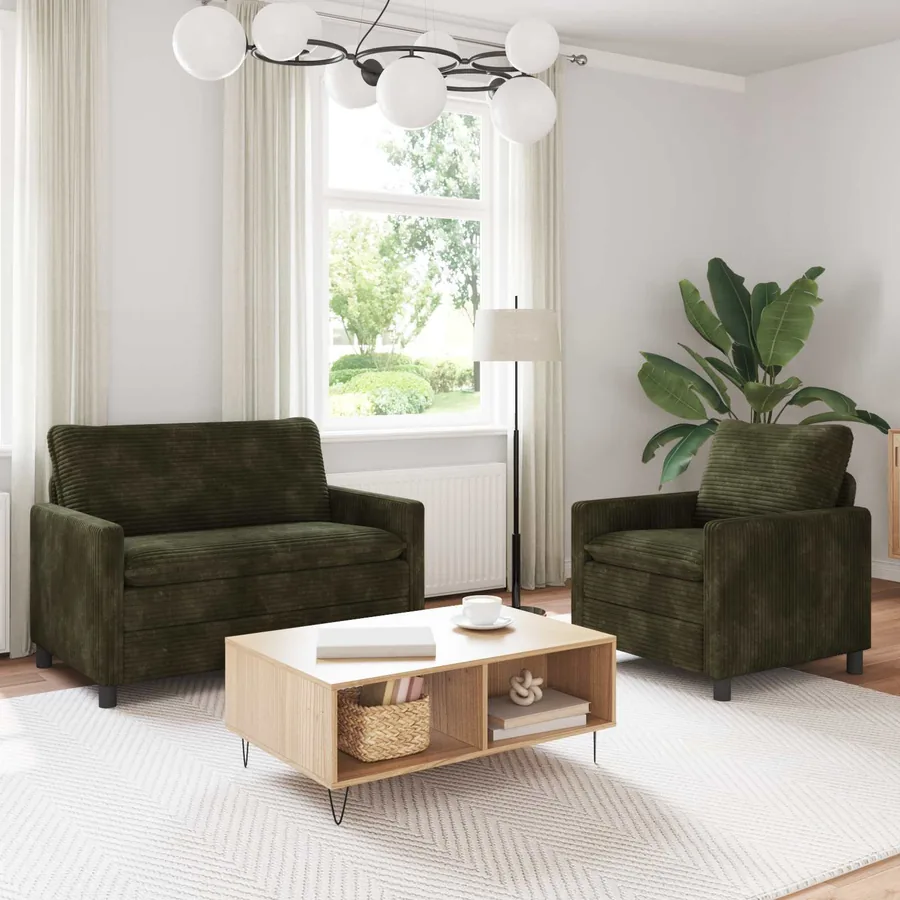 Ensemble de Canapés 2 pcs Vert Polyester