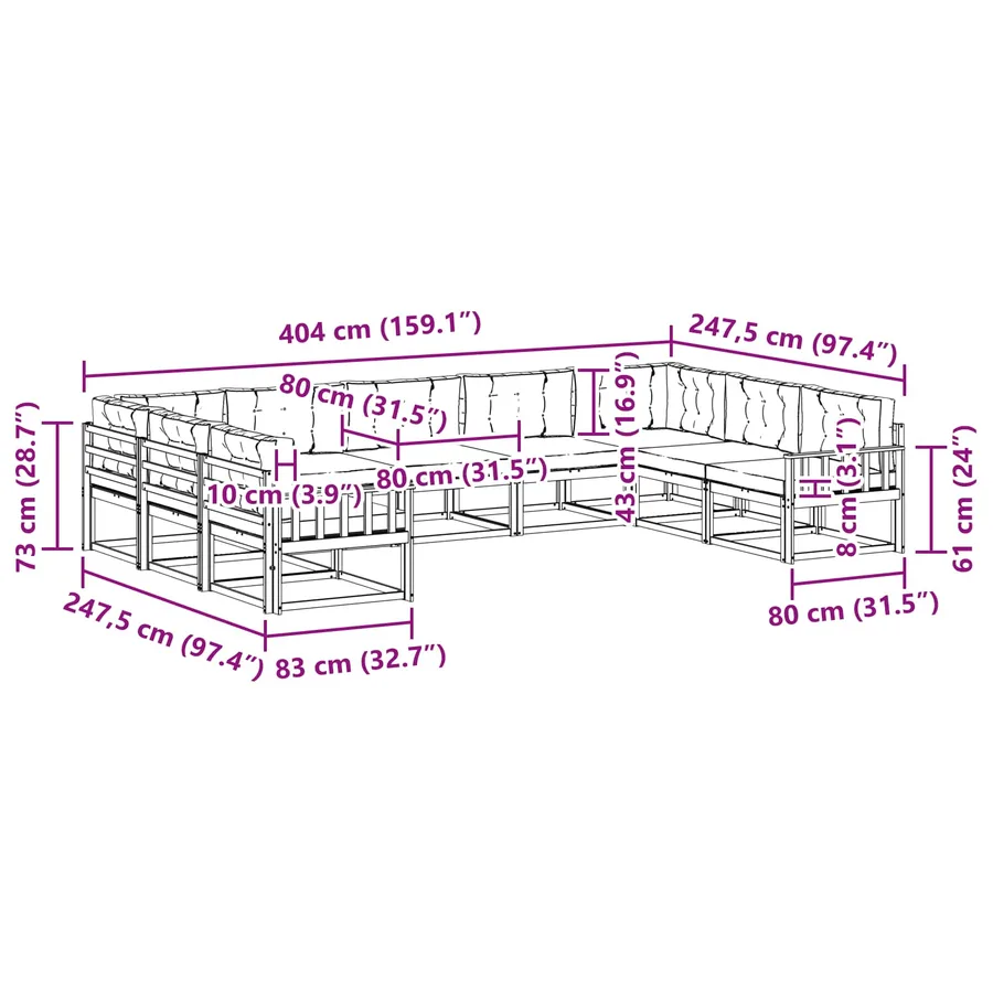 Ensemble de canapés d'extérieur 9 pcs Blanc et gris clair - 8